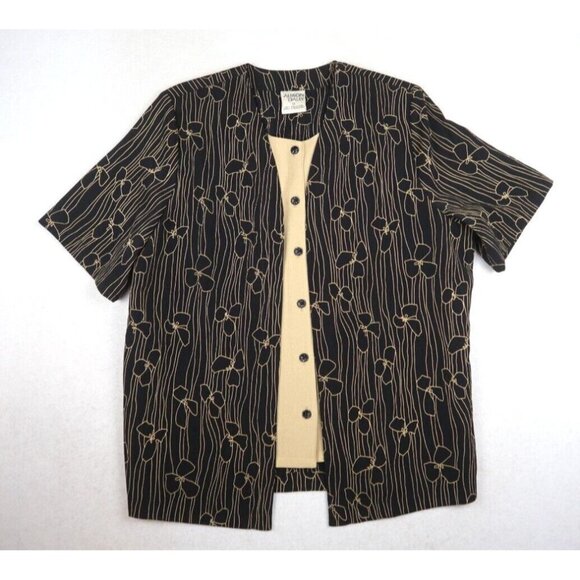 ALLISON DALEY - WOMEN'S BLACK BEIGE 2-FOR BUTTON-UP TOP - SIZE 12 - Picture 1 of 4